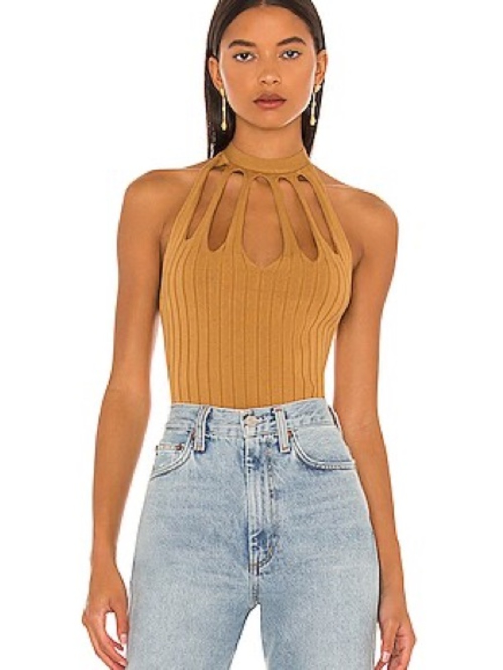Atoir Camel Ribbed Halter Tank with Keyhole Slits